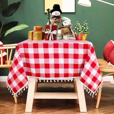 ShinyBeauty Red and White Checkered Tablecloth Cover