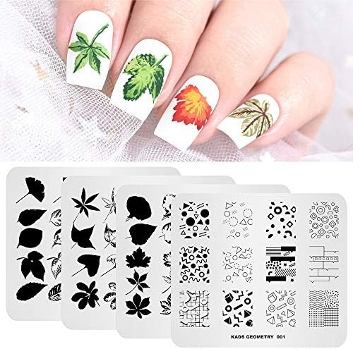 Rolabling 4 Pcs Nail Art Stamping Plate Set Spring Fall Flower Nature Series Image Plates Nail Art Polish Stamping Template Manicure Tools (010)