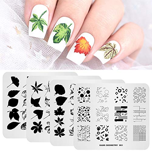Rolabling 4 Pcs Nail Art Stamping Plate Set Spring Fall Flower Nature Series Image Plates Nail Art Polish Stamping Template Manicure Tools (010) #TOP5