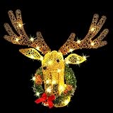 Rossesay Christmas Light up Wall Decor Deer Head, 28 Inch 3D Hanging Garland, Large Lights up Reindeer Head for Door Window Christmas Holiday Indoor Outdoor Decor, Battery Operated, 8 Modes