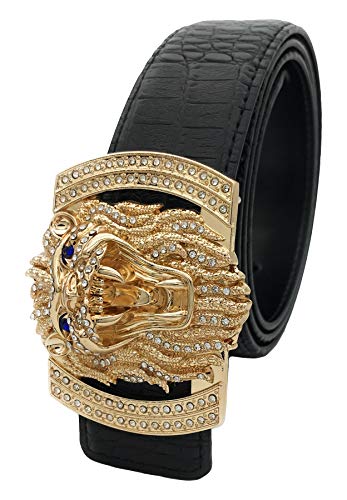 Cinturón de Cuero for Hombre Correa Cocodrilo Hebilla Diamante León 38 mm Silver 32 36 5