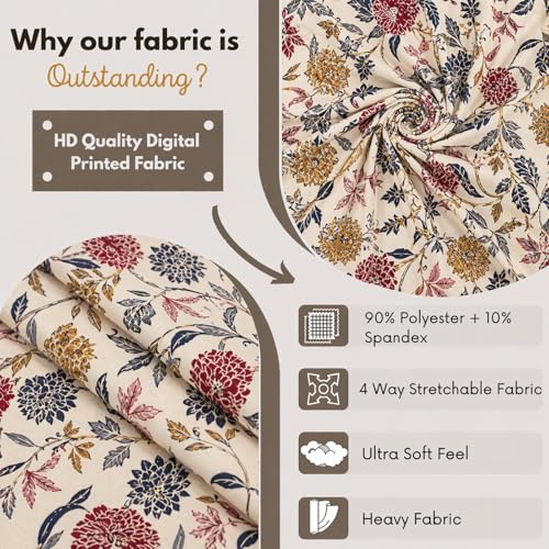 Image of Polycotton Printed Dining Table Cloth with Dining Chair Covers,Slipcovers (6 Seater Table Cover + 6 Chair Cover) (Cream Flower)