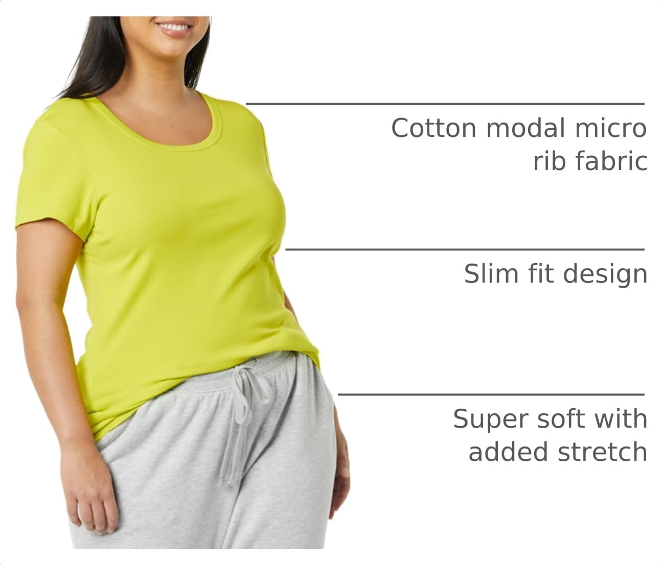 Amazon Essentials Women's Slim-Fit Cap-Sleeve Scoop Neck T-Shirt, Pack of 2 image 4