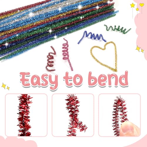 TOAOB 400pcs Glitter Pipe Cleaners 10 Colors Metallic Pipe Cleaners Craft Supplies 6mm x 12 Inch Chenille Stems Pipe Cleaners for Art DIY Crafts Decorations - Thumbnail 3