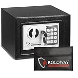 ROLOWAY Steel Small Money Safe Box for Home with Fireproof Money Bag for Cash Safe Hidden, Security Safe Box for Money Safe with Keys, Lock Box Fireproof Safe with Digital Safe Keypad (Silver)