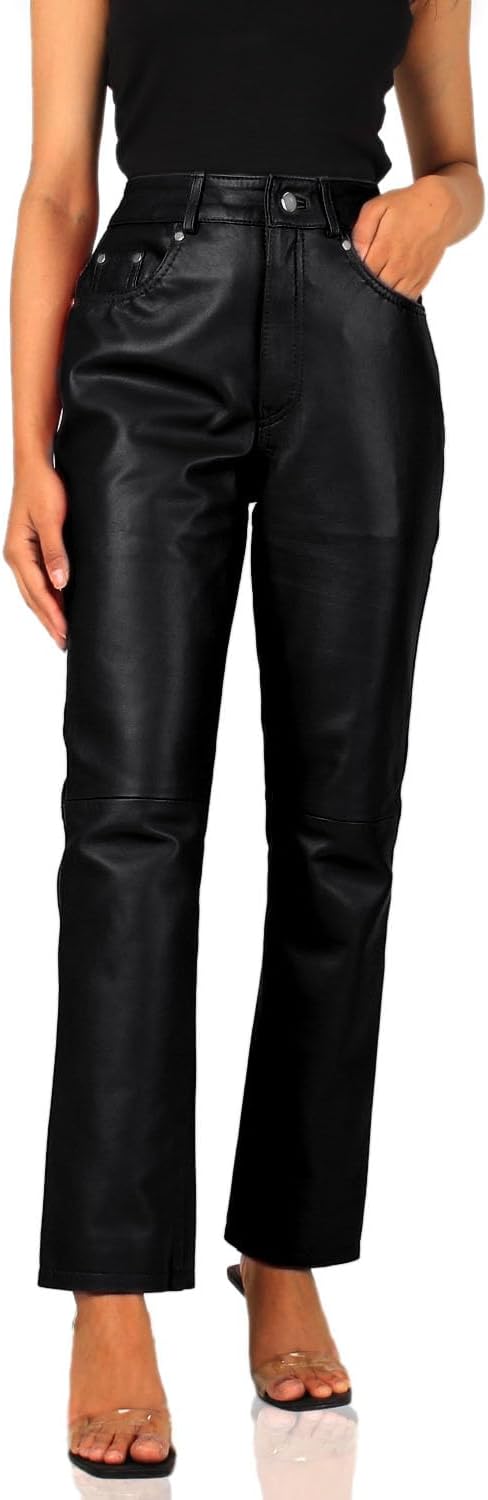 Laverapelle Women's Genuine Lambskin Straight Cut Leather Pants (Black, Leather Jeans) - 2424004