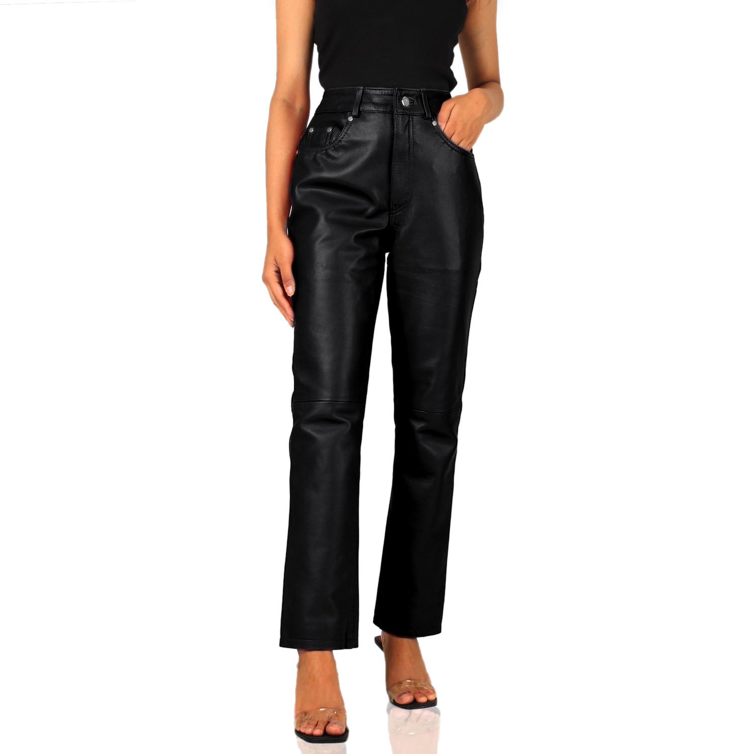 Laverapelle Womens Genuine Lambskin Straight Cut Leather Pants Black Leather Jeans - 2424004