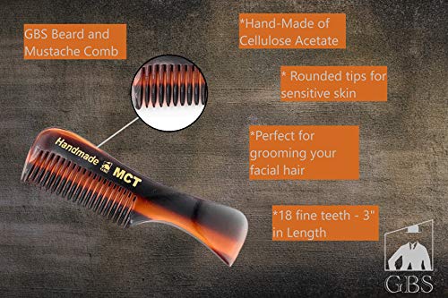 G.b.s Handmade Sawcut Men's Beard Mustache Comb- Extra Small. Unbreakable Fine-Toothed Beard And Moustache Combs Pocket Size For Facial Hair Grooming. Hand-Made Cellulose Acetate, & Hand Polished. #TOP2