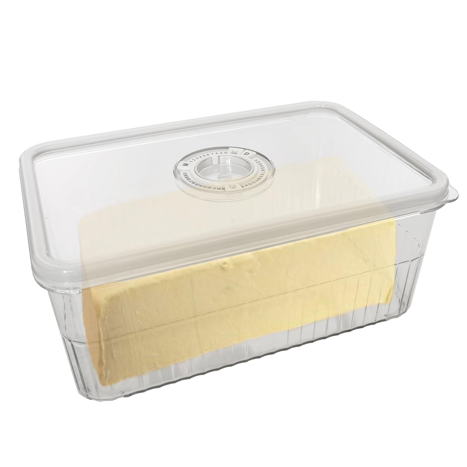 NALACAL Cheese Container with Time Recording, Clear Fridge Storage Containers for Fruits and Vegetables, Stackable Refrigerator Organizer Keeper, Cheese Box with Lid Cheese Saver