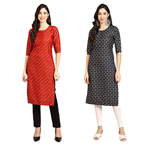 Image of Pinkmint Designer Woman's Crepe Multicolored Straight Kurta [A-355-330]