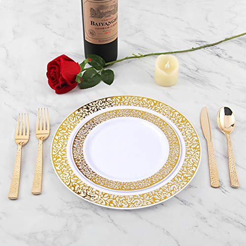 Supernal 360pcs Gold Plastic Silverware Set - Heavy Duty Disposable Cutlery (120 Forks, 120 Spoons, 120 Knives) - Elegant Hammered Finish, Premium Plastic Flatware for Weddings, Parties & Catering by supernal - Image 5