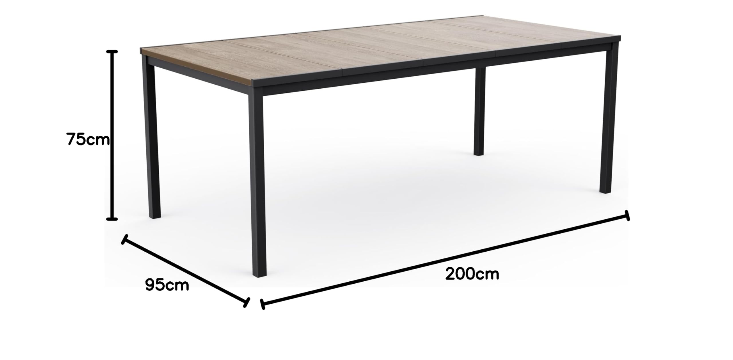 Keter Porto Table de Salle à Manger extérieure pour Jardin et terrasse, 200 x 95 x 75 cm, Convient pour 8 Personnes, Plateau en Finition Effet Bois, Structure en métal Graphite