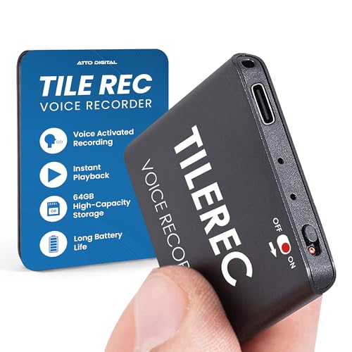 aTTo Digital TileRec Voice Recorder with Playback – 64GB Digital Audio Recorder, Metal...
