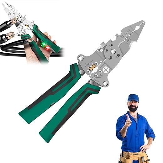 8 In 1 Wire Stripper with Voltage Tester,Electrical Pliers for Cutting and Pulling Wires,Wire Stripping Tools Cable Scissors,Electrician Tools (1PC)