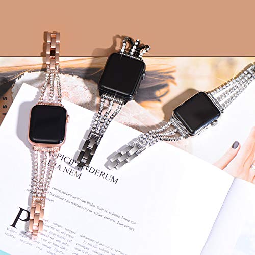 NewWays Compatible for Apple Watch Band 42mm Series 11 10 9 8 7 41mm 40mm SE Series 6 5 4 3 38mm, Sparkling Bling Shiny Diamonds Bracelet for iWatch Band Womens, Rosegold by NewWays - Image 4