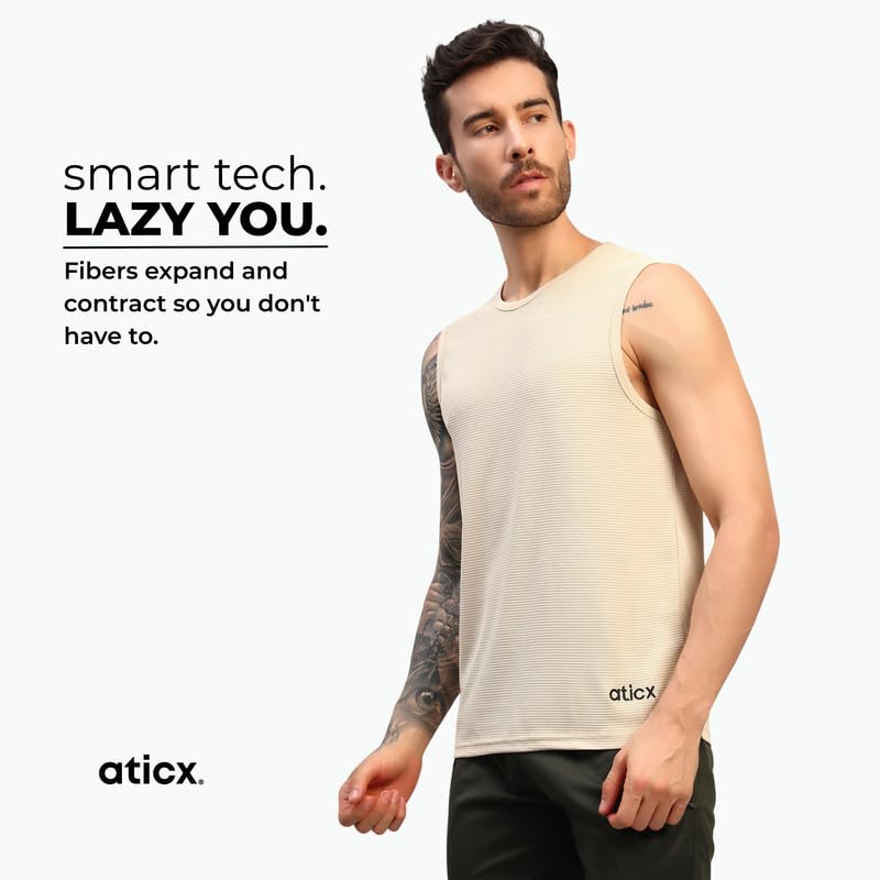 Image of ATICX Men's Slim Fit Sleeveless Sports T-Shirt - Gym Vest, Quick Dry Breathable Training Tank Top for Workout, Running, Cycling, Badminton, Basketball & Swimming Training Wear