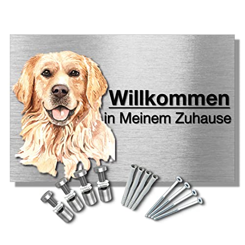 32x21cm Elegant Golden Retriever Warnschild Vorsicht Bissiger Hund Schild, Sehr Strapazierfähiges Dibond-Material inkl. Montagezubehör von Printima Cover