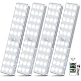 LED Step Lights, 30 LEDs Rechargeable Dimmable Motion Sensor Light Under Cabinet Lighting with Remote Control Wireless Stick-Anywhere Night Light for Bedroom, Kitchen, Wardrobe, Hallway (4 Pack)