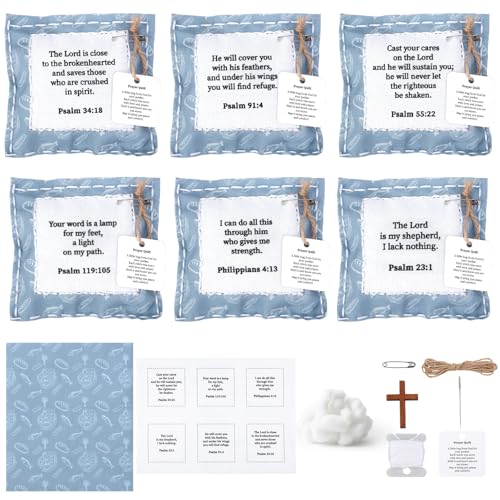 CORNER LACE Mini Prayer Quilts with Cross Inside DIY Craft Set, Fish and Loaves Themed DIY Pocket Prayer Quilts Kit with Religious Spiritual Scripture, Christian Comfort Appreciation Gift for Women