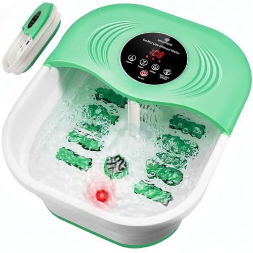 Image of SPA4PIEDS Collapsible Heated Foot Spa Bath with Bubble, Foot Soaking Tub Featuring 8 Shiatsu Rollers, Pumice Stone and Built-in Timer for Mom, Dad and Foot Relaxation (Light Green)