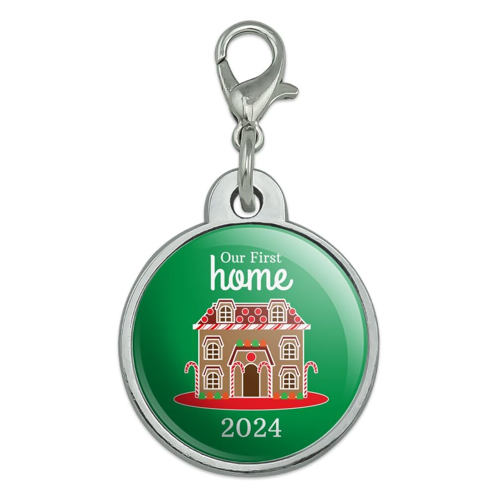 Our First Home 2024 Gingerbread House Chrome Plated Metal Pet Dog Cat ID Tag - Small