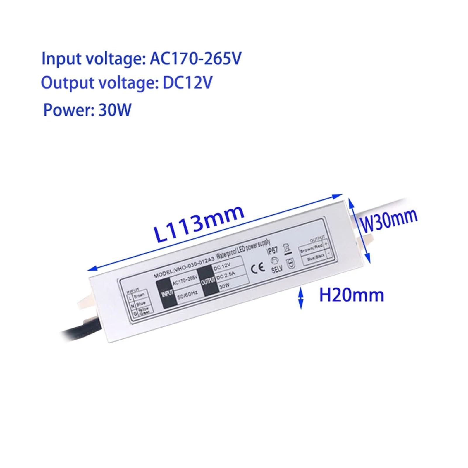 1 PZ LED ingresso alimentazione impermeabile AC100-265V uscita 12V 1A 12W/1.68A 20W /2.5A 30W/ 3.75A 40W /5A 60W / trasformatore(100W)