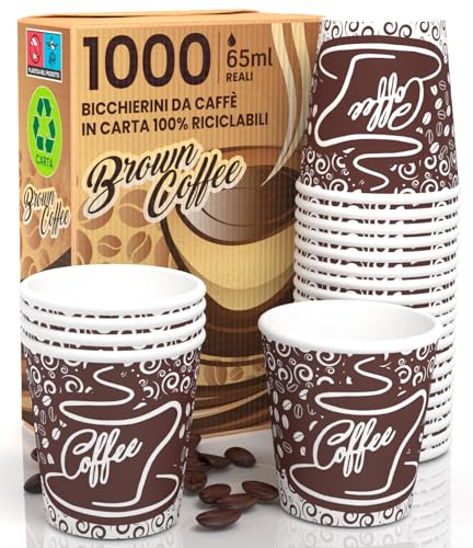 1000 Bicchierini in Carta per caffè 65ml Bicchieri Ecologici Biodegradabili Monouso Piccoli Asporto Bevande Calde
