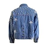  Jeansjacke Mit Perlen Und Strass - Ausgefallene Jeansjacke Mit Strass Damen - Jeansjacken Kurz Tailliert Übergangs Kurze Jeans Jacken Stretch Oversize Glitzer Strasssteinen Nieten Bolero Für Party