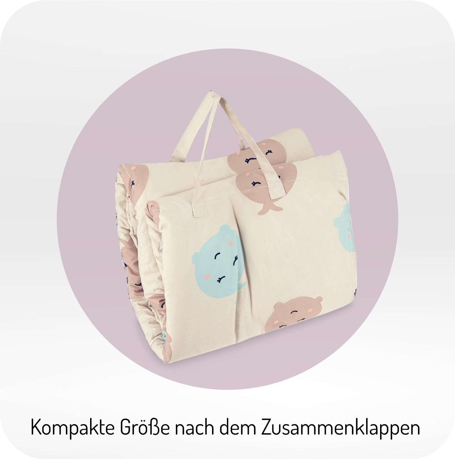 Momi Sensorische Patchwork-Matte VOLPI für Babys und Kleinkinder 120 x 160 cm, Spielmatte und Krabbeldecke für Mädchen und Jungen, faltbar zu einer Tasche mit Tragegriffen