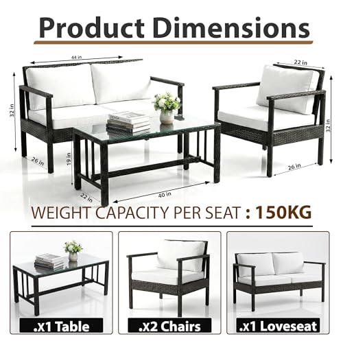 Image of BRISHI Outdoor Sofa Set || Balcony Sofa || Patio Furniture Sets || Indoor Sofa|| Wicker Rattan Garden Sofa Set with Cushion and Center Table, 4 Seater (Black-White)