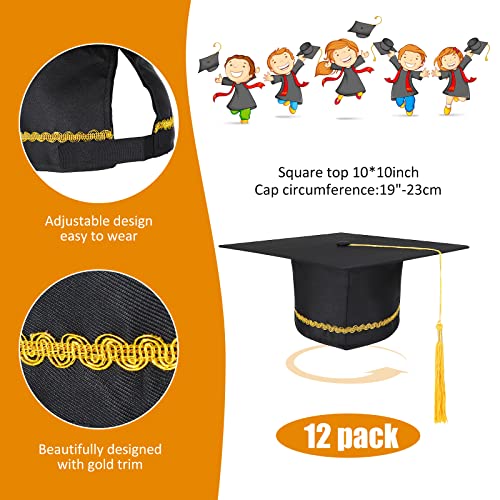 12 Pcs Unisex Child Size Graduation Cap With Gold Tassel Black Graduation Hat Adjustable Elastic Band Grad Cap For Preschool Kindergarten Kids Student Graduation Ceremony Gifts #TOP1
