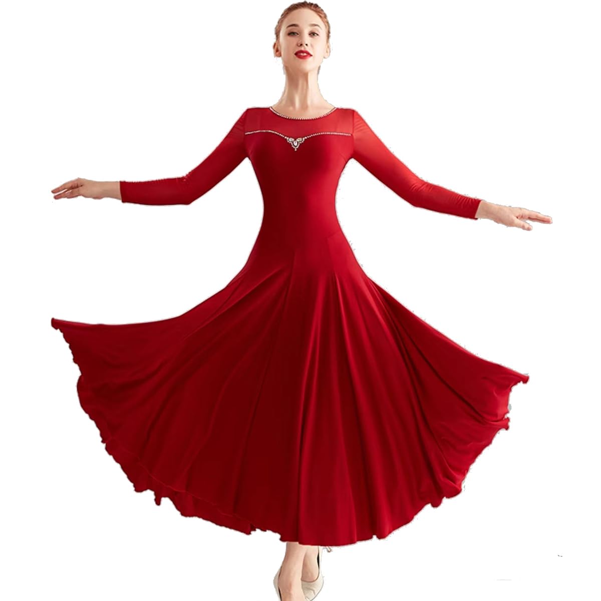 Vestido de Baile de Salón para Mujeres, Vals Moderno, Cha Cha, Flamenco, para Promoción y Fiesta, Disfraz Lírico