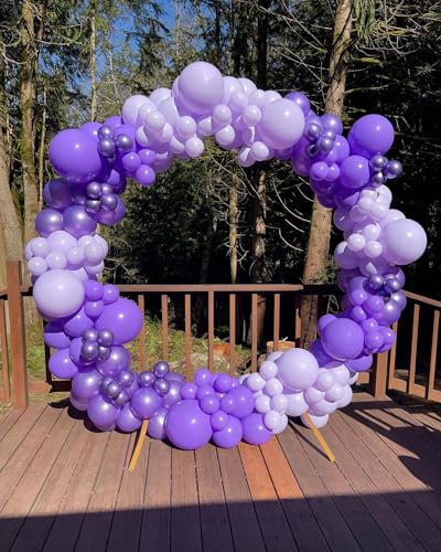 Image of 146Pcs Purple Balloons Garland Arch Kit - 5 10 12 18 inch Lavender Dark Purple Metallic Latex Balloons for Butterfly Baby Shower Birthday Wedding Princess Party Decorations