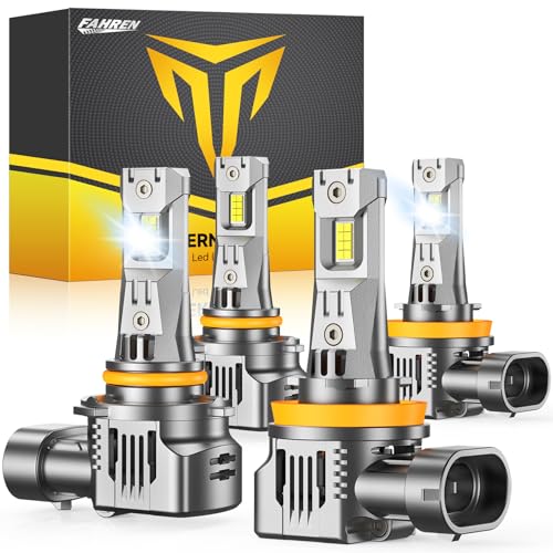 Image of FAHREN 9005 /HB3 H11 /H8 /H9 Light Bulbs Combo, ๐๐๐,๐๐๐๐๐ insane Brightness, Real 1:1 Mini Size, 6500K White, 90,000Hrs Long Service Life with cooling Fans, Plug N Play, Pack of 4