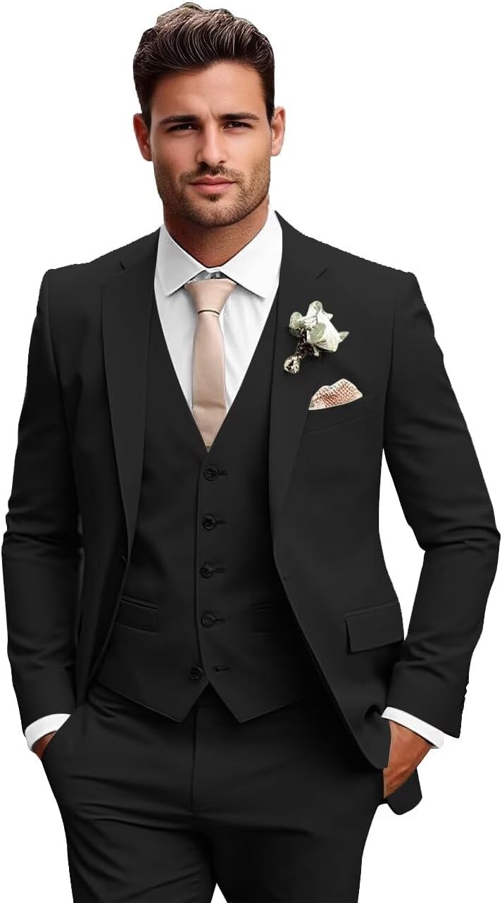 3 Piece Suits for Men Suit Slim Fit Tuxedos One Button Suits for Wedding Prom Formal Business Blazer Vest Pants