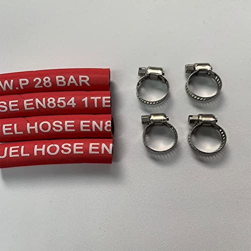 Image of Fuel Line Hose 6AN 3 /8 inch High Pressure Hose 2.8Mpa 400PSI 10mm 5FT for Fuel Systems Engines Tube Hose Multiple Size Options,Implementation Standards:EN854,Red (Attached Hose Clamp)