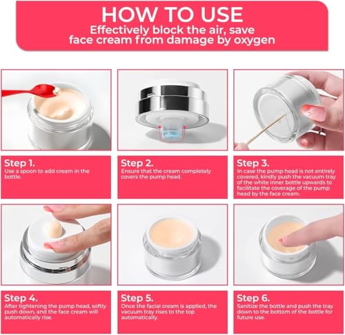 YLUNWUDE Airless Pump Jar - Refillable Moisturizer Container Vacuum Bottle with Lid, Vacuum Press Bottles ,Travel Lotion Container Pump Dispenser for Cream,Acrylic moisturizer ,Skincare, Makeup (0.5 OZ)