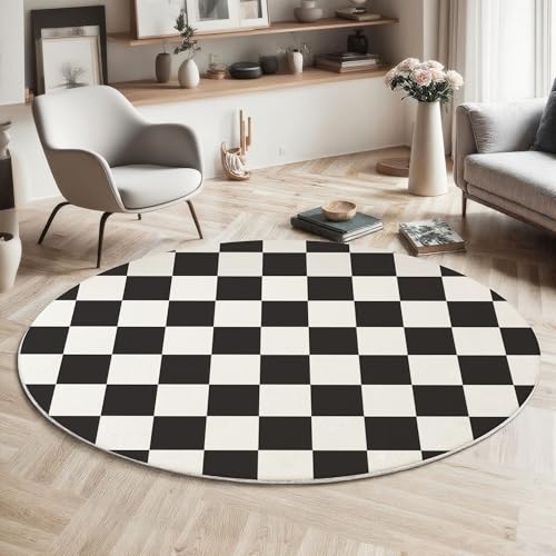 Tapis de salon antidérapant et lavable en machine style damier - 3