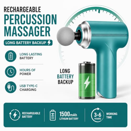 Image of Bouncefit MG-203 Portable Handheld Electric Massage Gun | Body Massager for Pain Relief | Massage Gun for Back, Leg & Full Body | 4 Speed Modes | Long Battery Life | 4 Specialized Heads For Full Body Pain Relief | Multicolour (A2-203)