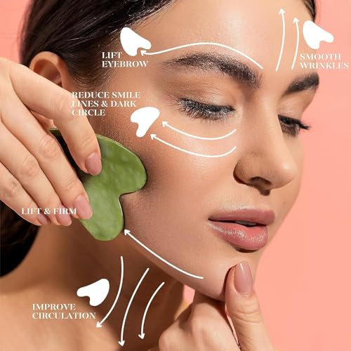 Image of 3D Manual Roller Face Body Massager With And Anti Aging 100% Natural Jade Stone Roller Msagger With Gua Sha Tools for Face and Body Massager- (NEW blue+Stone)