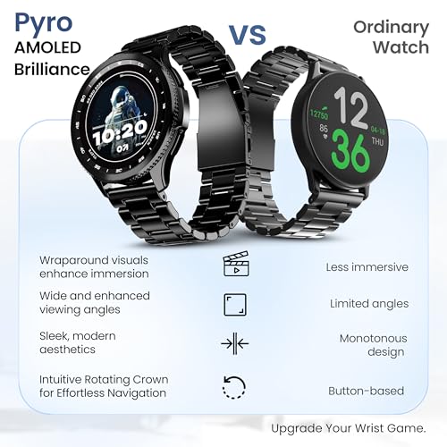 Image of GOBOULT Pyro Smartwatch 1.43'' AMOLED Screen, BT Calling 5.3, 600 Nits Brightness, IP68, 150+ Watchfaces, 120+ Sports Modes, AI Voice Assistant, SpO2 Monitoring (Graphite)