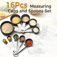16PCS Measuring Cups and Spoons Set, Measuring Spoon Set with Metric and US Measurements, Fits for Measuring Dry and Liquid - Black — image 2