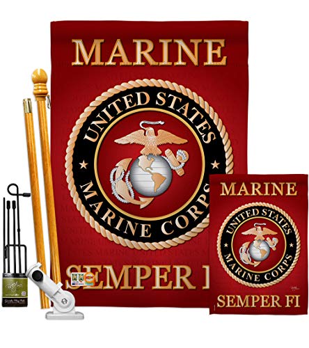 Breeze Decor FK108057-BO Marine Corps Americana Military Decorative Vertical Flags Kit, House & Garden Set w/Flagpole, Multi-Color by Breeze Decor - Image 2