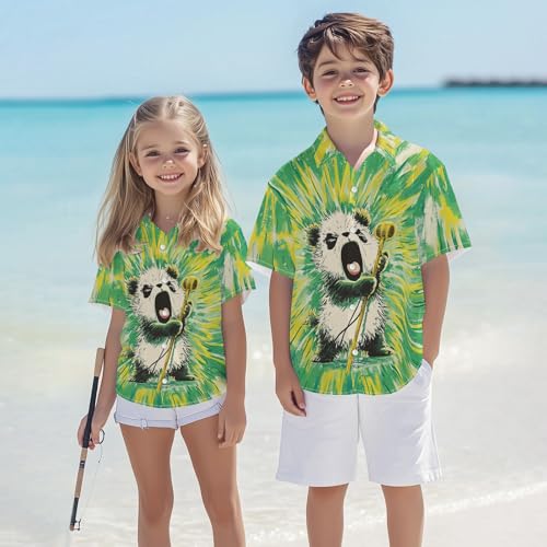 Image of Kids Tie-dye Hawaiian Shirt 80s Button Down Retro Short Sleeve Casual Beach Tropical Funny Party Outfits for Boys