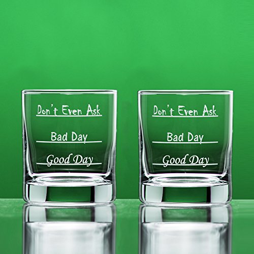 National Etching Good Day - Bad Day - Don't Even Ask Old Fashioned Scotch Whiskey Glass (Set Of 2) #TOP1