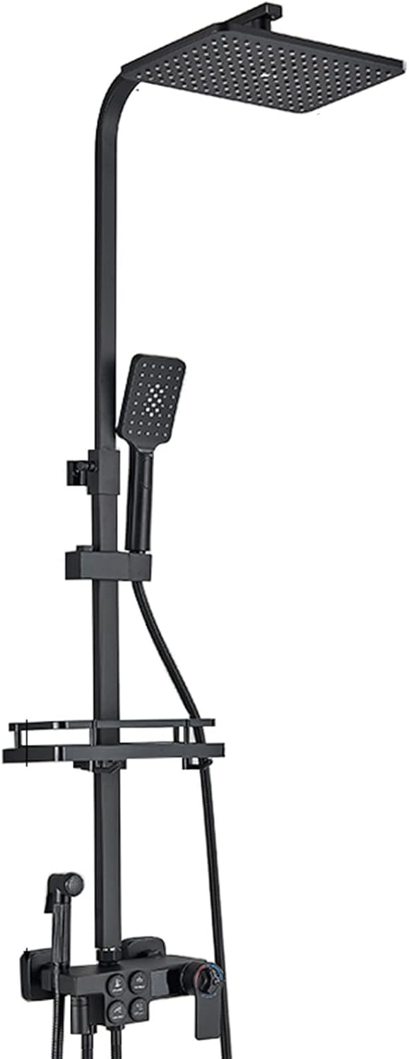 Digital Display Thermostatic Shower Faucet, Black Bathtub Shower Faucet, Rainfall Shower Head with 3-Setting Handheld Sprayer,Tub Spout, Bidet Sprayer