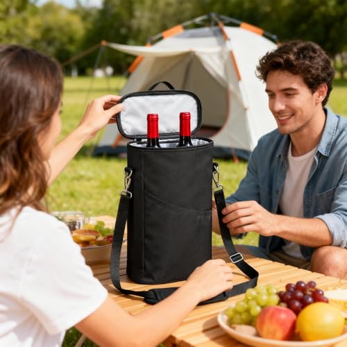 Bolsa de picnic térmica para 2 botellas con asa ajustable e interior impermeable 3