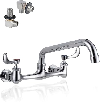 8" Center Wall Mount Commercial Sink Faucet with 8" Swivel Spout