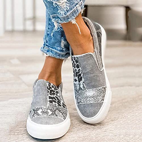 Hbeylia Platform Fashion Sneakers For Women Leopard Design Casual Low Top Canvas Shoes Trendy Chunky Bottom Heels Slip On Flats Loafers Driving Walking Shoes For Ladies3