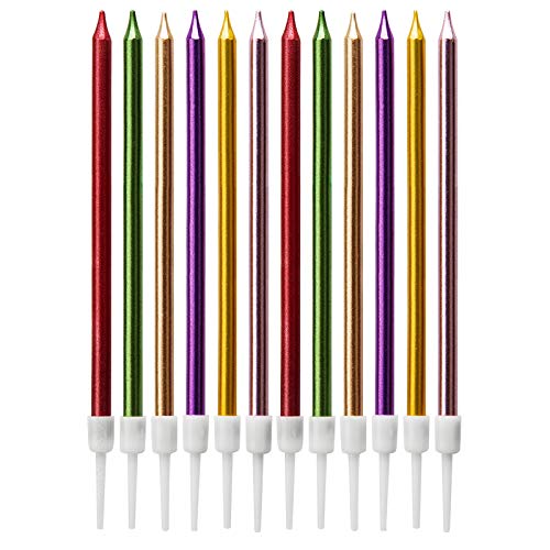LUTER Metallic Candle Long Birthday Candles with Stand Multi Colour Cake Candles for Wedding Party Birthday Decoration (24 Pieces)